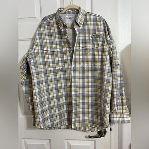 Columbia PFG Men’s Vented Fishing Shirt M – Yellow Gray Plaid, Breathable Mesh
